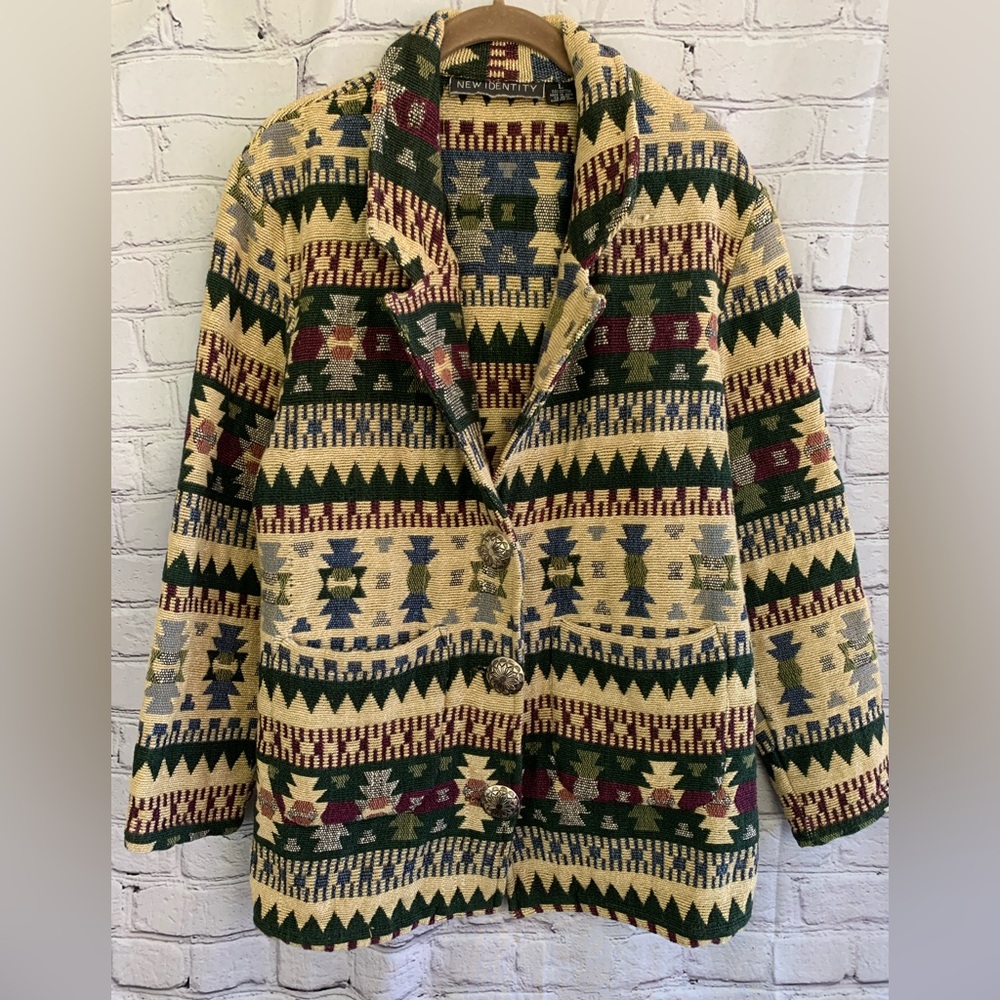 New Directions Vintage Tapestry Aztec Patterned 100% Cotton Blazer